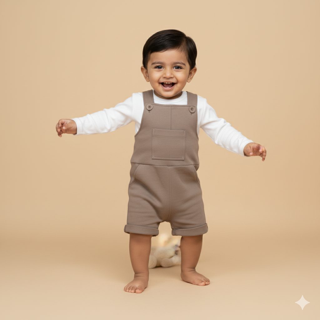 Boys White and Dust Full Sleeve Jumpsuit