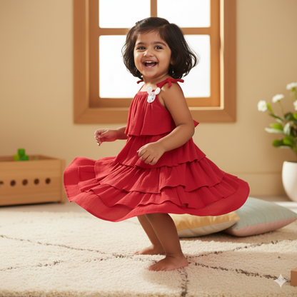 Elegant Red Tiered Ruffle Dress