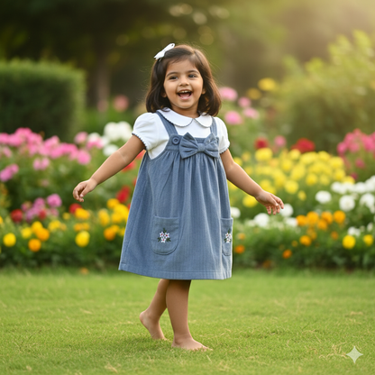 Sweet Grey Corduroy Dress with White Peter Pan Collar Top
