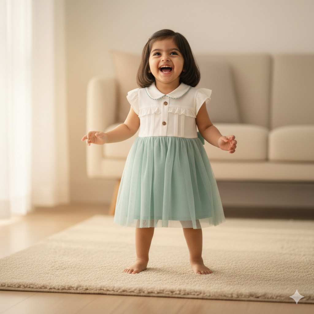 Elegant White Dress with Sage Green Tulle Skirt