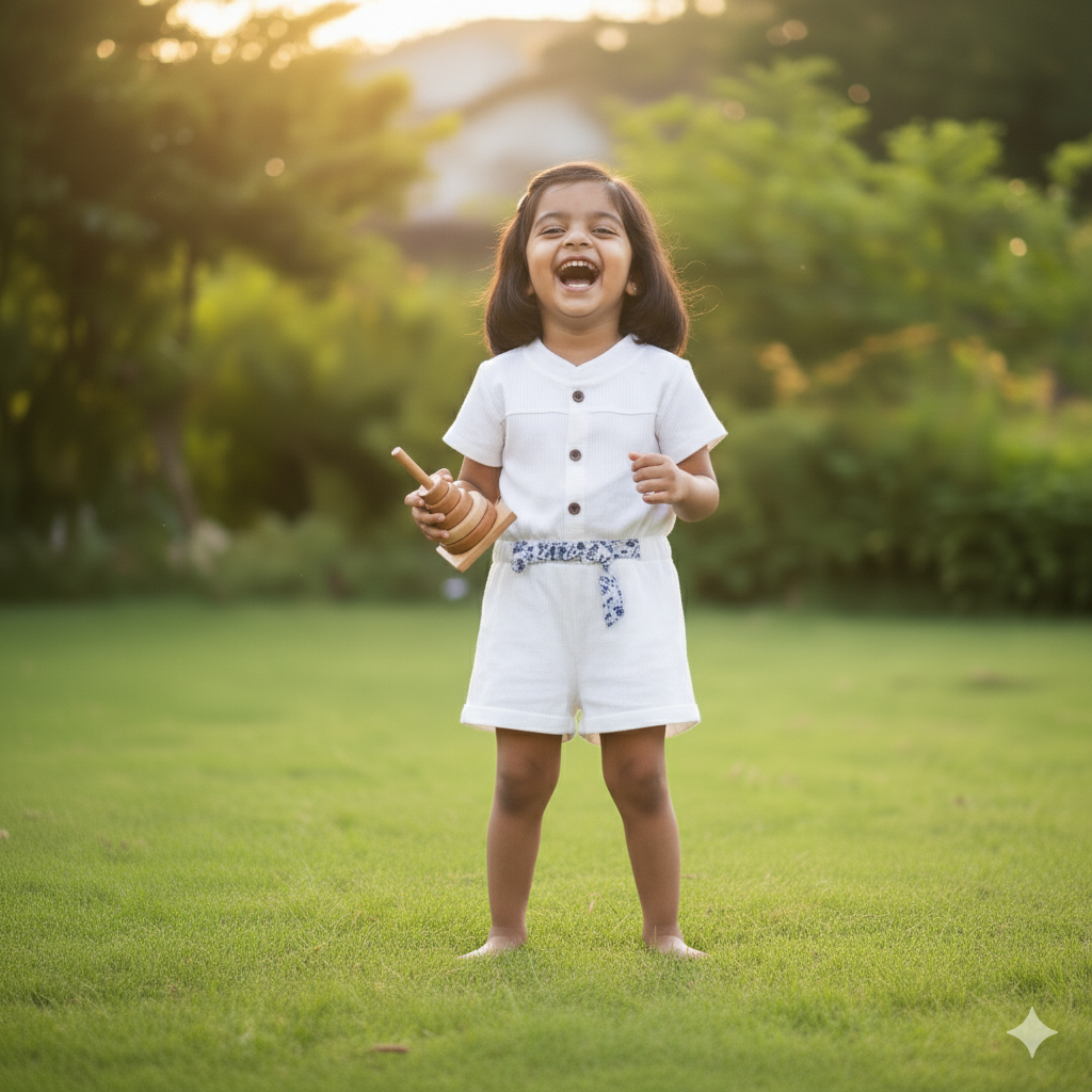 Crisp White Cotton Textured Romper with Floral Print Belt