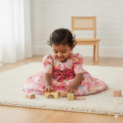 Girls Floral Print Satin Fit & Flare Dress