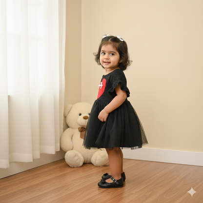Charming Black Mickey Mouse Schiffli Dress