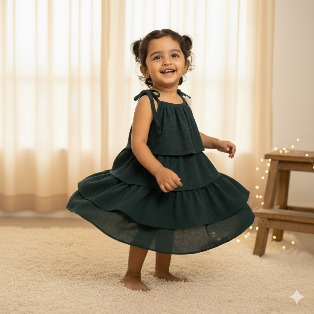 Classic Green Tiered Ruffle Dress