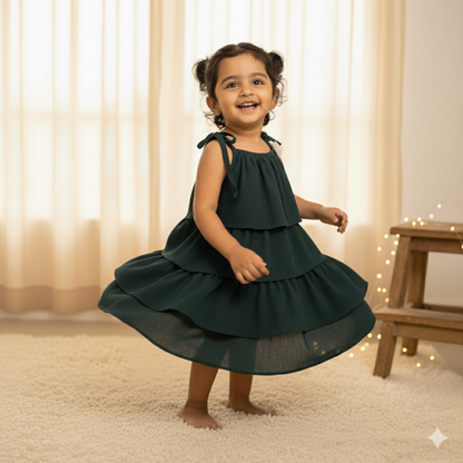 Classic Green Tiered Ruffle Dress