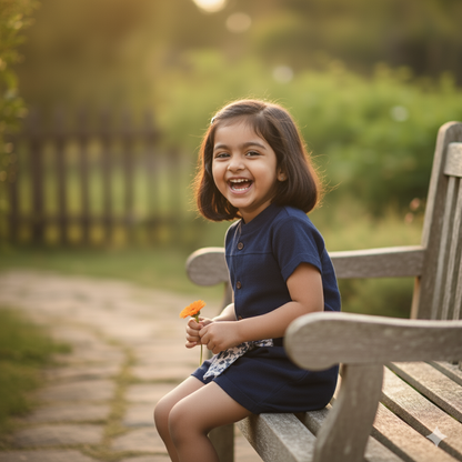 Classic Navy Cotton Rompers with Floral Print Belt