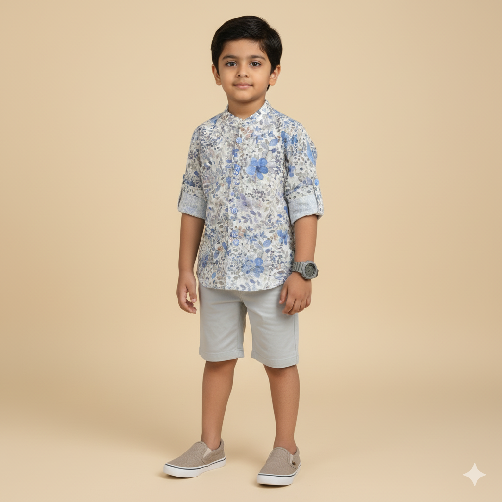 Boys Slim Fit Floral Printed Casual Full Sleeve Shirt