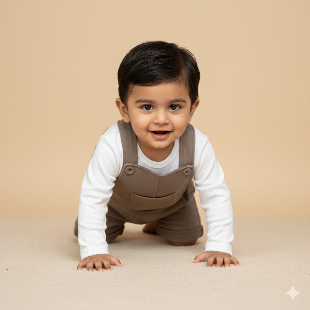 Boys White and Dust Full Sleeve Jumpsuit