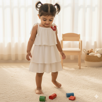 Crisp White Tiered Ruffle Dress