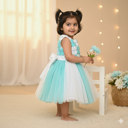 Mint and White Tulle Floral Party Frock Dress