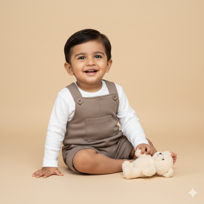 Boys White and Dust Full Sleeve Jumpsuit