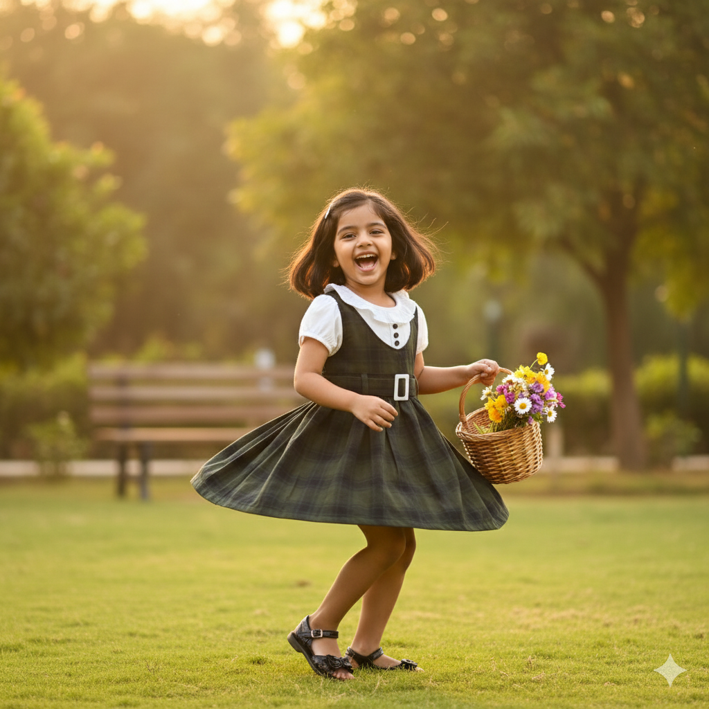 Girls Classic Forest Green Pinafore Frock