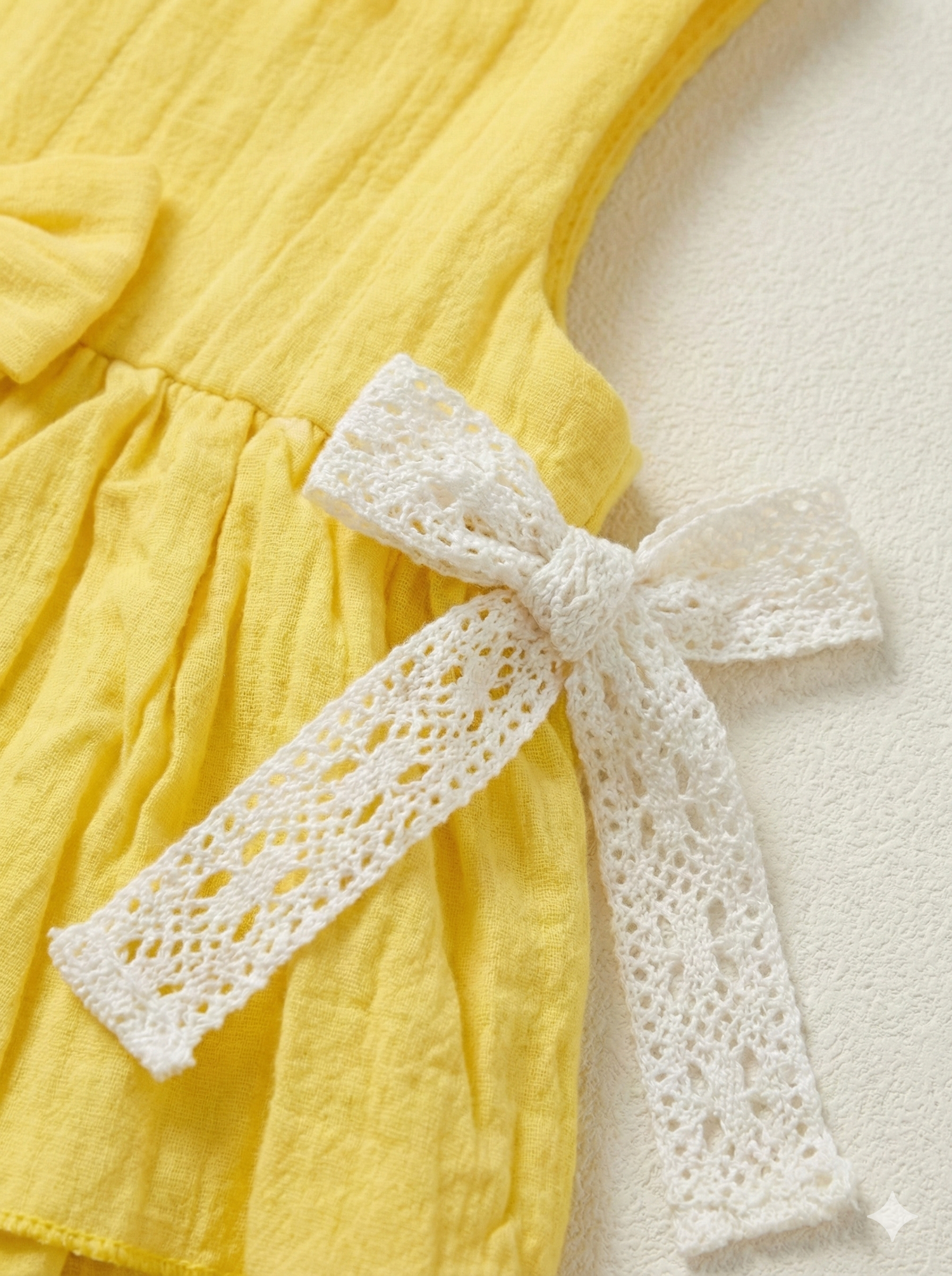 Yellow Muslin Ruffle Top & Bloomer Set with Lace Detail