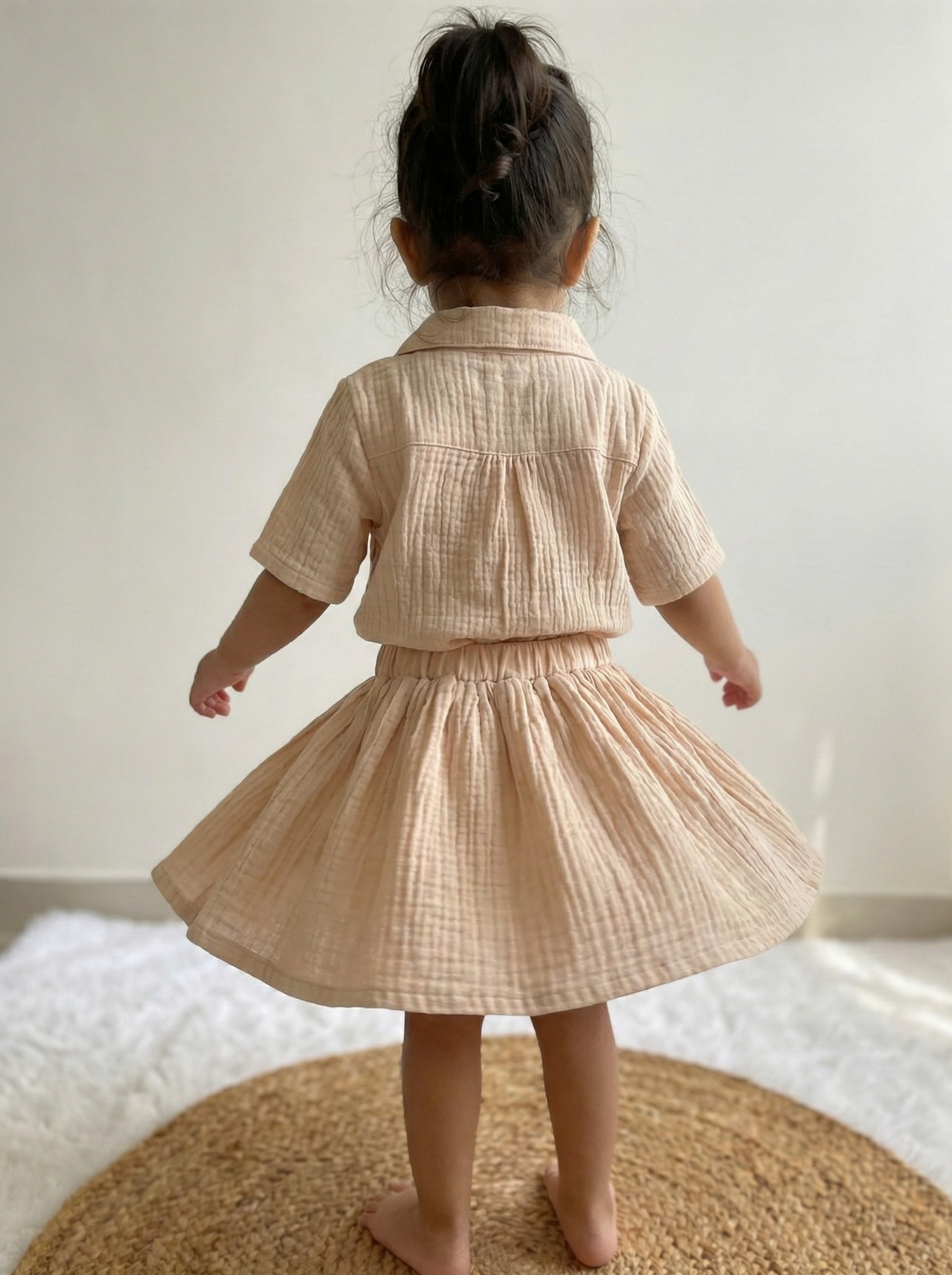 Soft Cotton Muslin Top and Skirt Set for Kids – Beige
