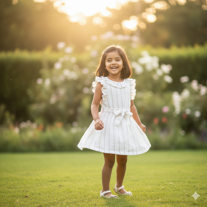 Delicate White Textured Romper with Ruffle Collar