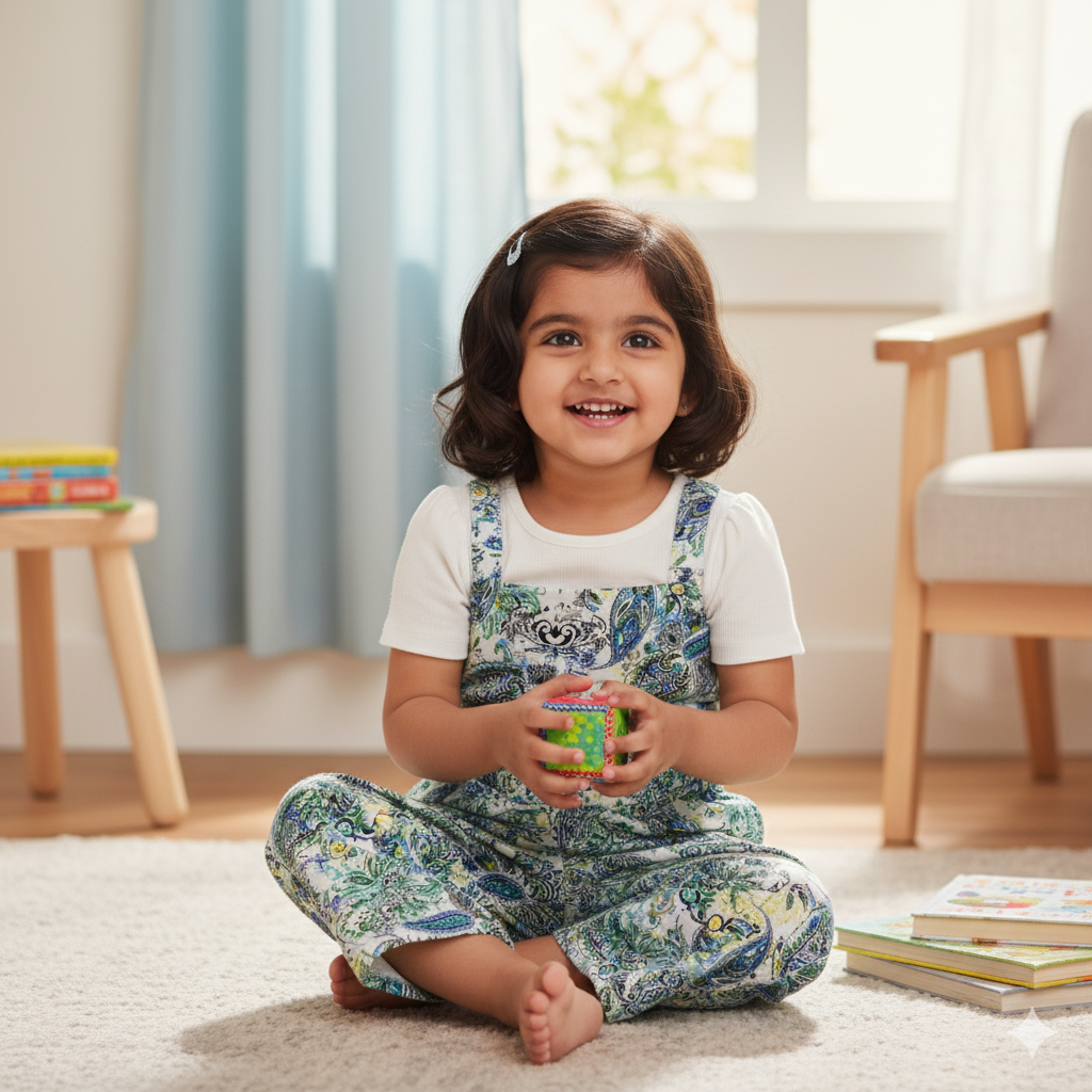Girls Floral Printed Jumpsuit with White Top