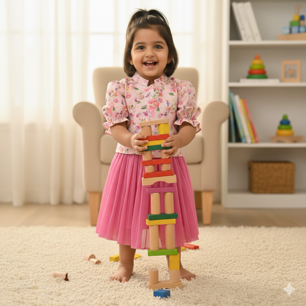 Girls Pink Floral Printed Top and Middi Set