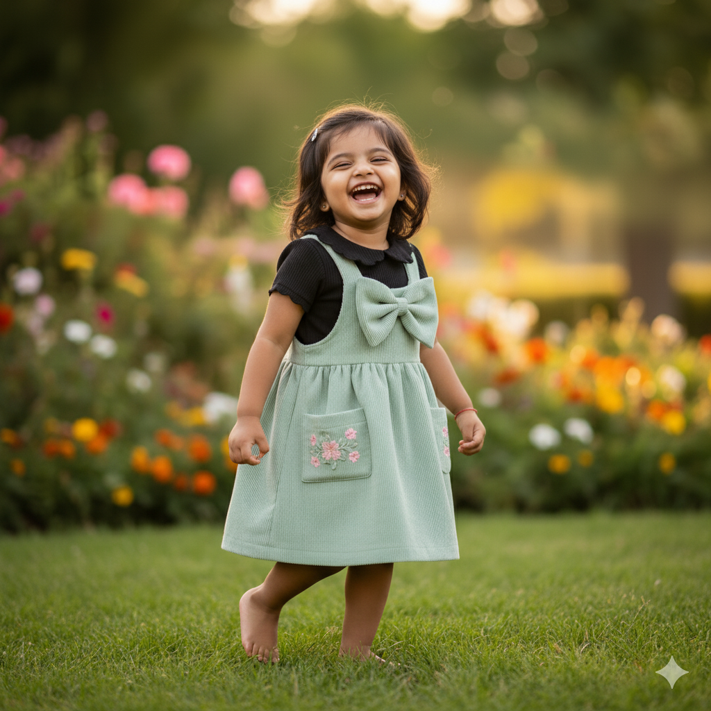 Sweet Pista Green Corduroy Dress with Black Peter Pan Collar Top