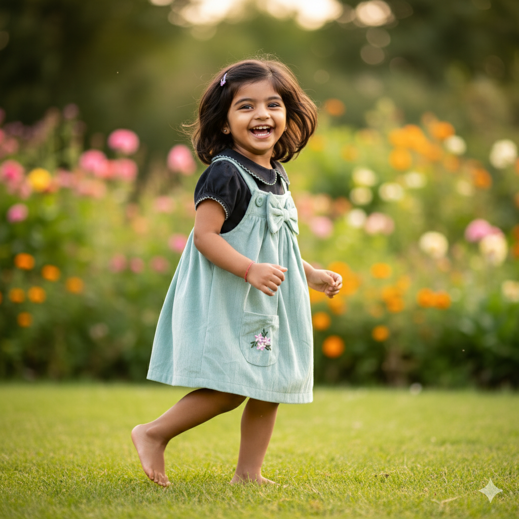 Sweet Pista Green Corduroy Dress with Black Peter Pan Collar Top