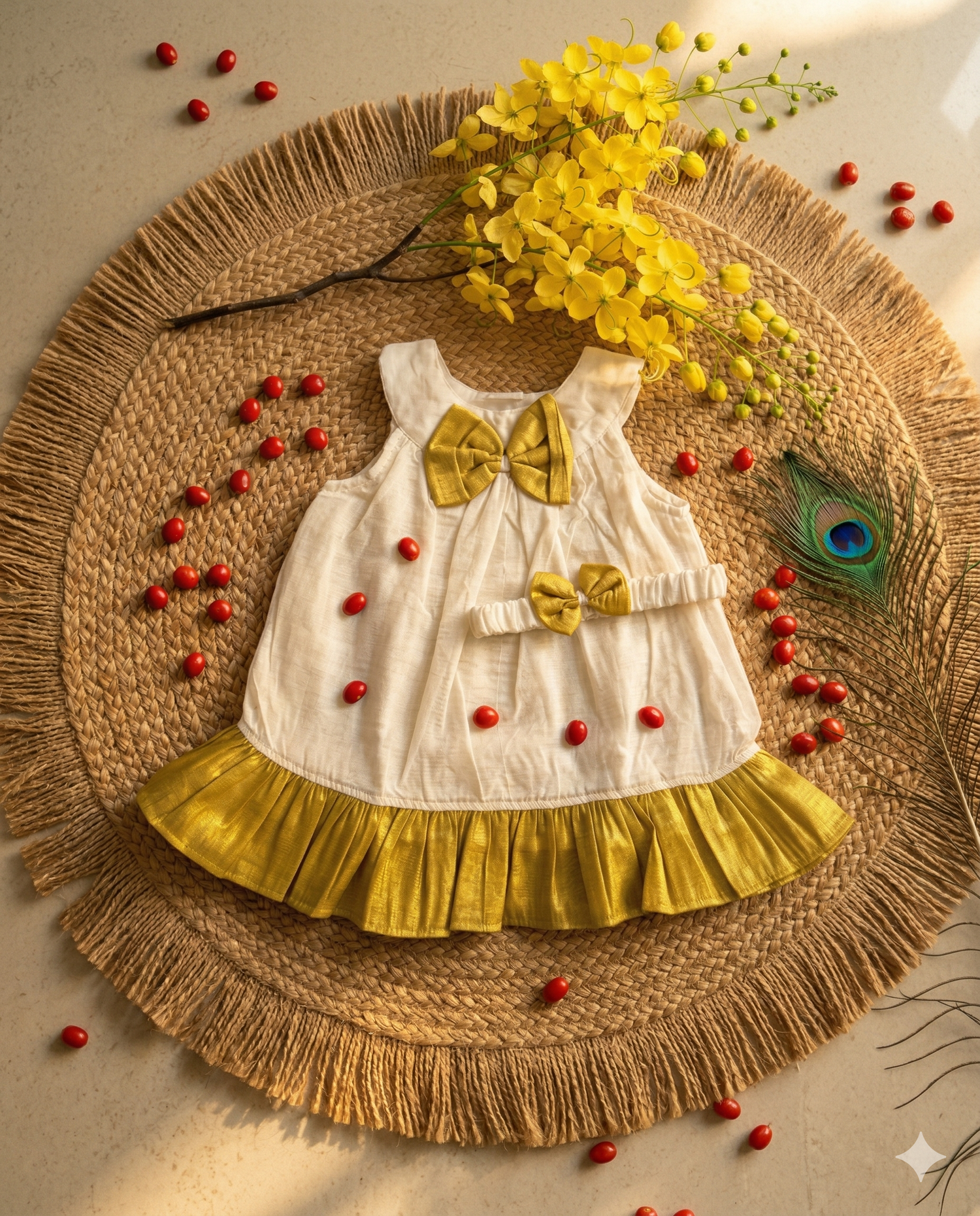 Kerala Traditional Gold & Off-White Fusion Dress