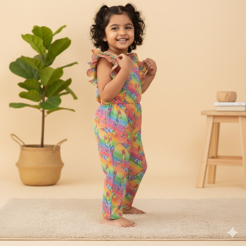 Rainbow Feather Print Jumpsuit