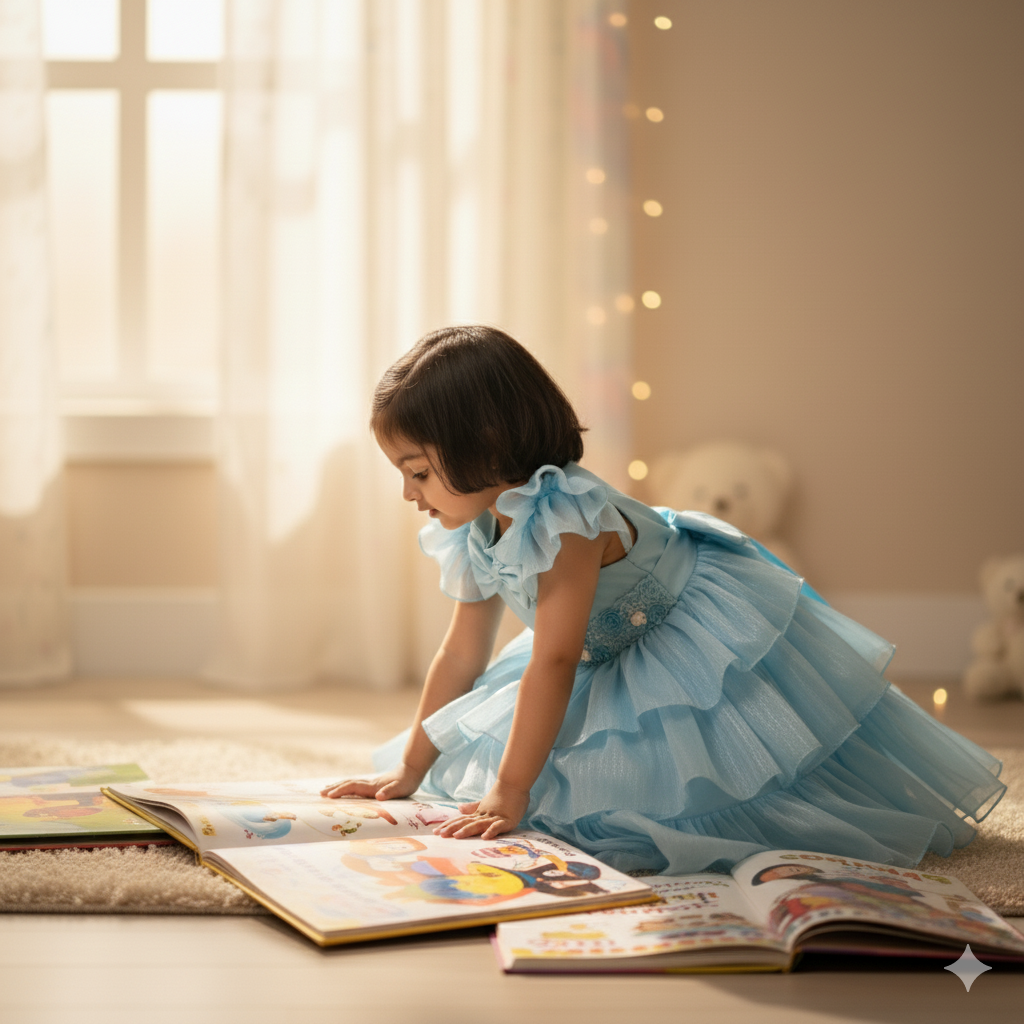 Girls Light Blue Flared Party Frock