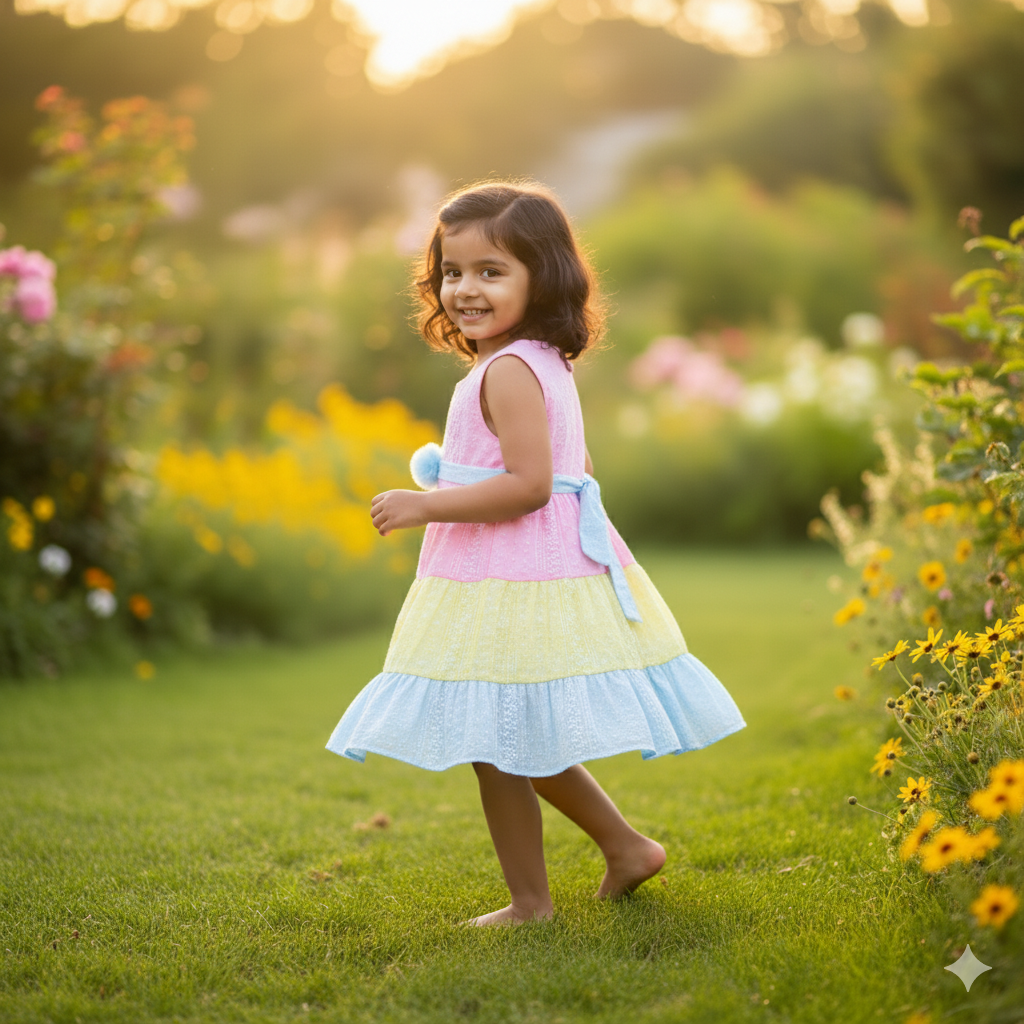 Girls Multi Colored Casual Fit Frock Dress
