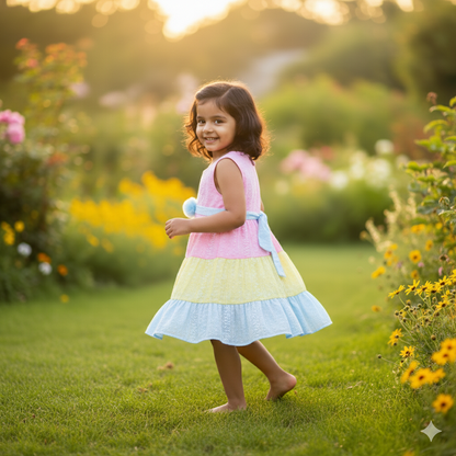 Girls Multi Colored Casual Fit Frock Dress