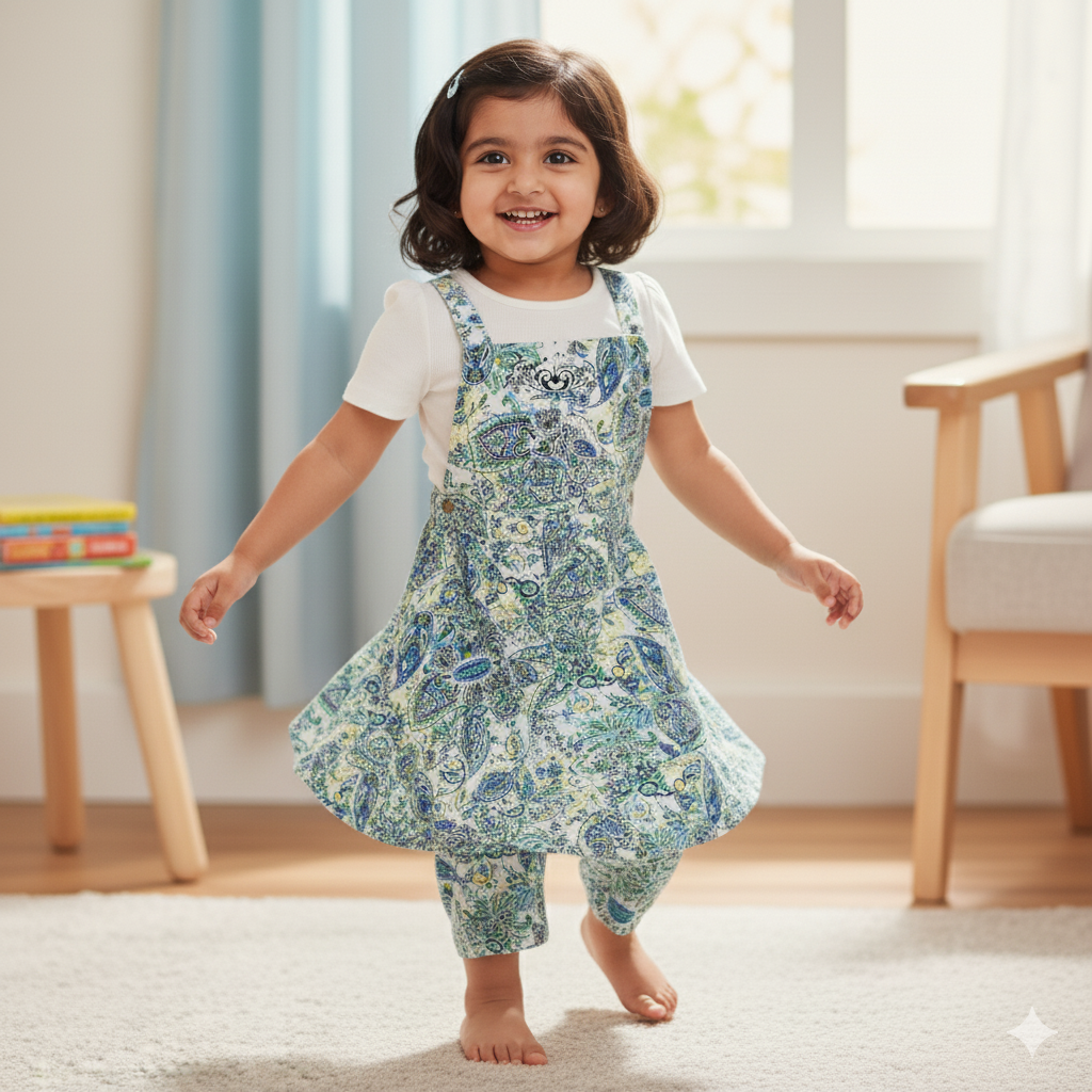 Girls Floral Printed Jumpsuit with White Top