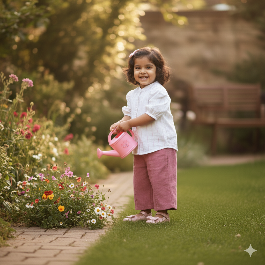 Girls White Top and Pink Bell Bottom Fit Pant