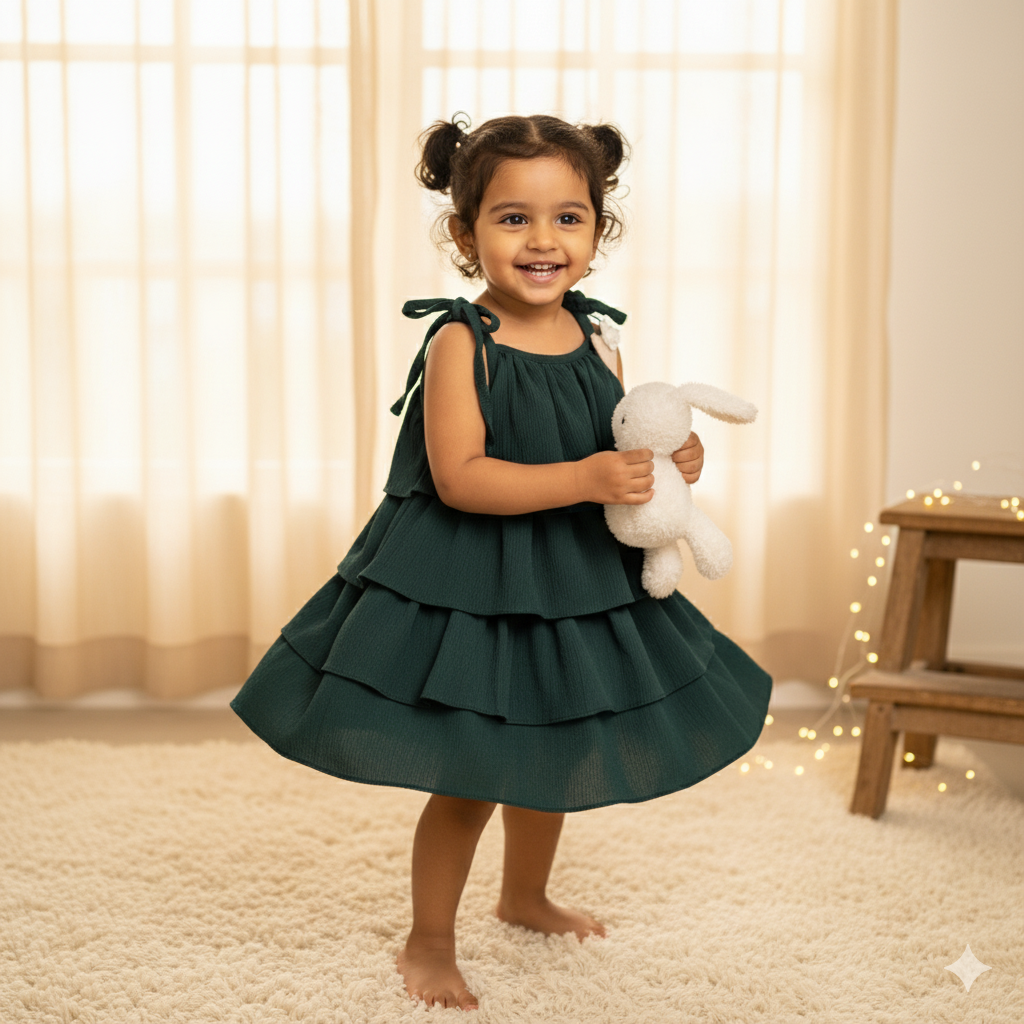 Classic Green Tiered Ruffle Dress