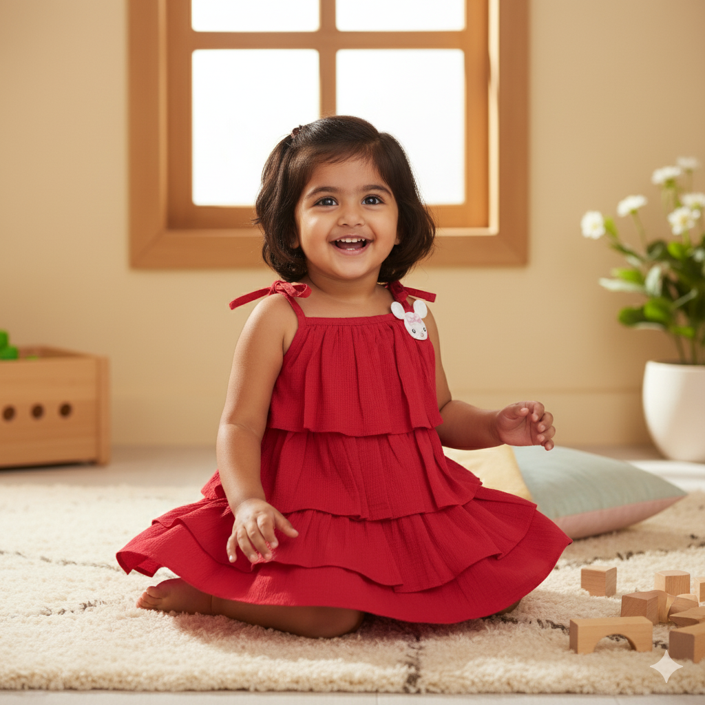 Elegant Red Tiered Ruffle Dress