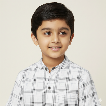 Boys Slim Fit Printed Casual Check Shirt and Shorts Set