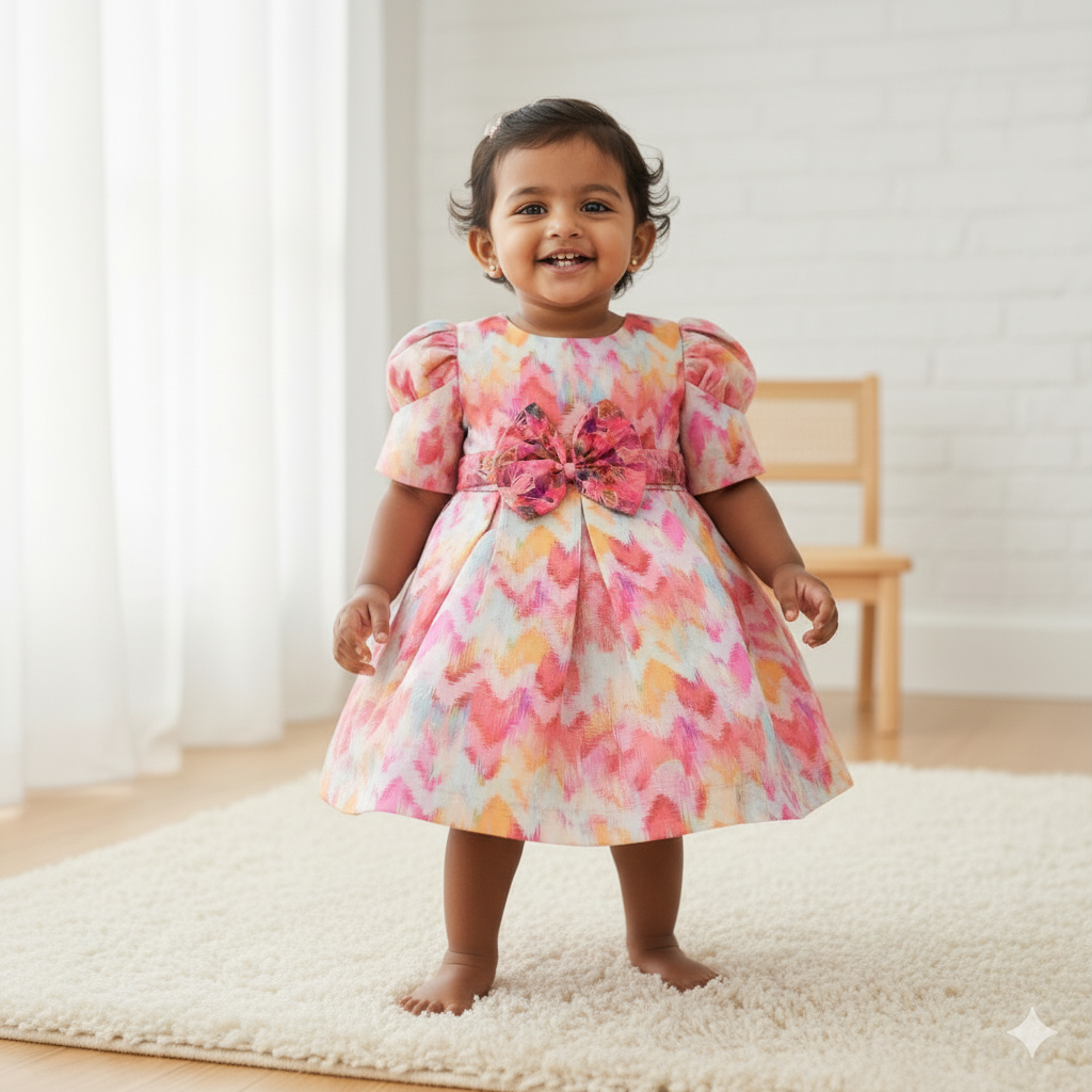 Girls Floral Print Satin Fit & Flare Dress