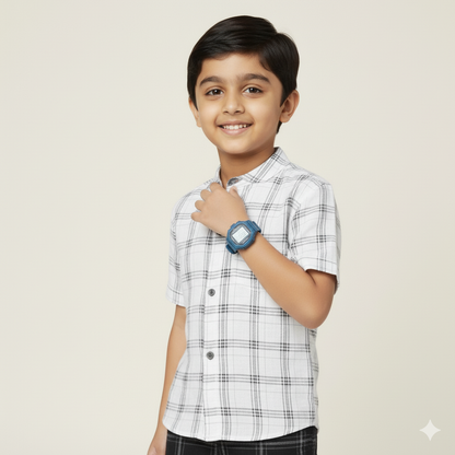 Boys Slim Fit Printed Casual Check Shirt and Shorts Set