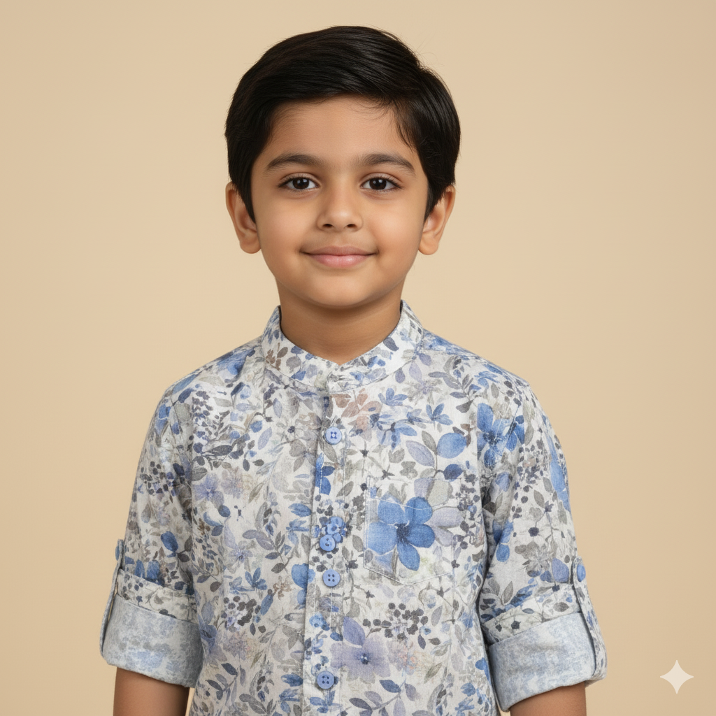 Boys Slim Fit Floral Printed Casual Full Sleeve Shirt