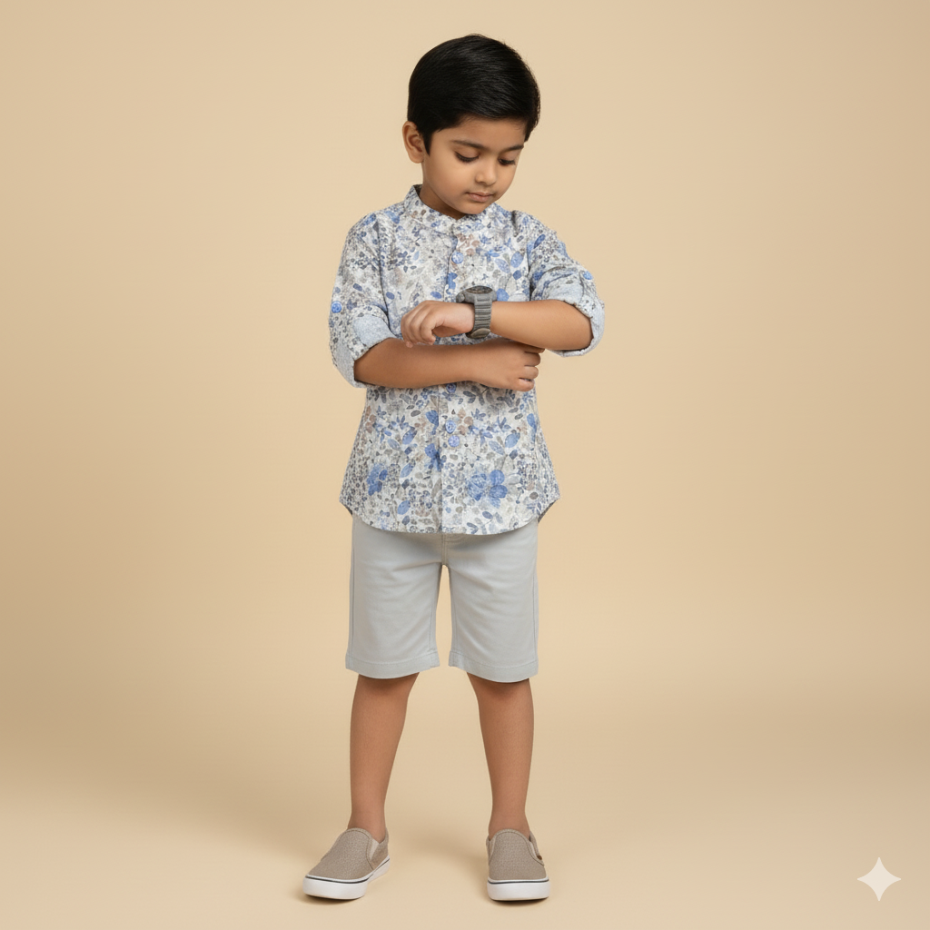 Boys Slim Fit Floral Printed Casual Full Sleeve Shirt