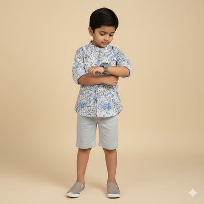 Boys Slim Fit Floral Printed Casual Full Sleeve Shirt