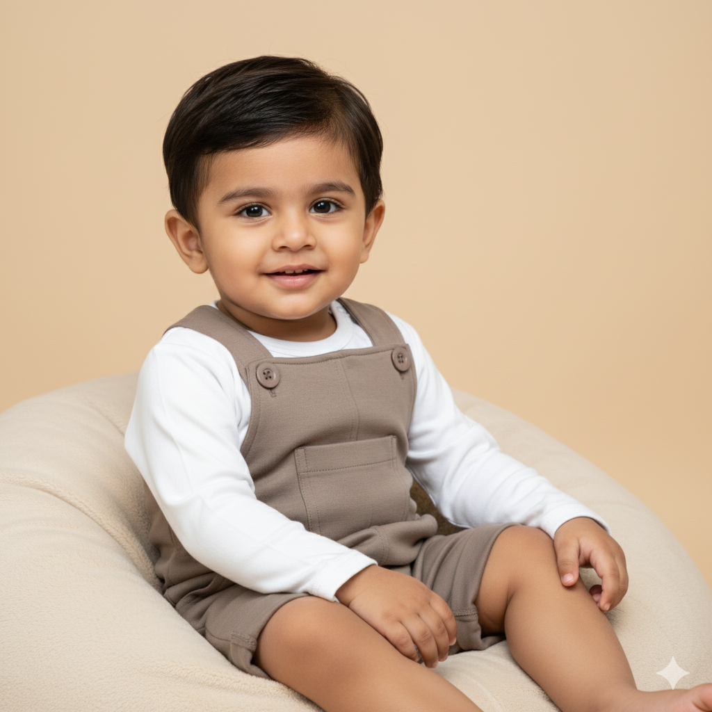 Boys White and Dust Full Sleeve Jumpsuit