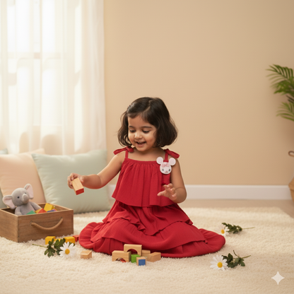 Elegant Red Tiered Ruffle Dress