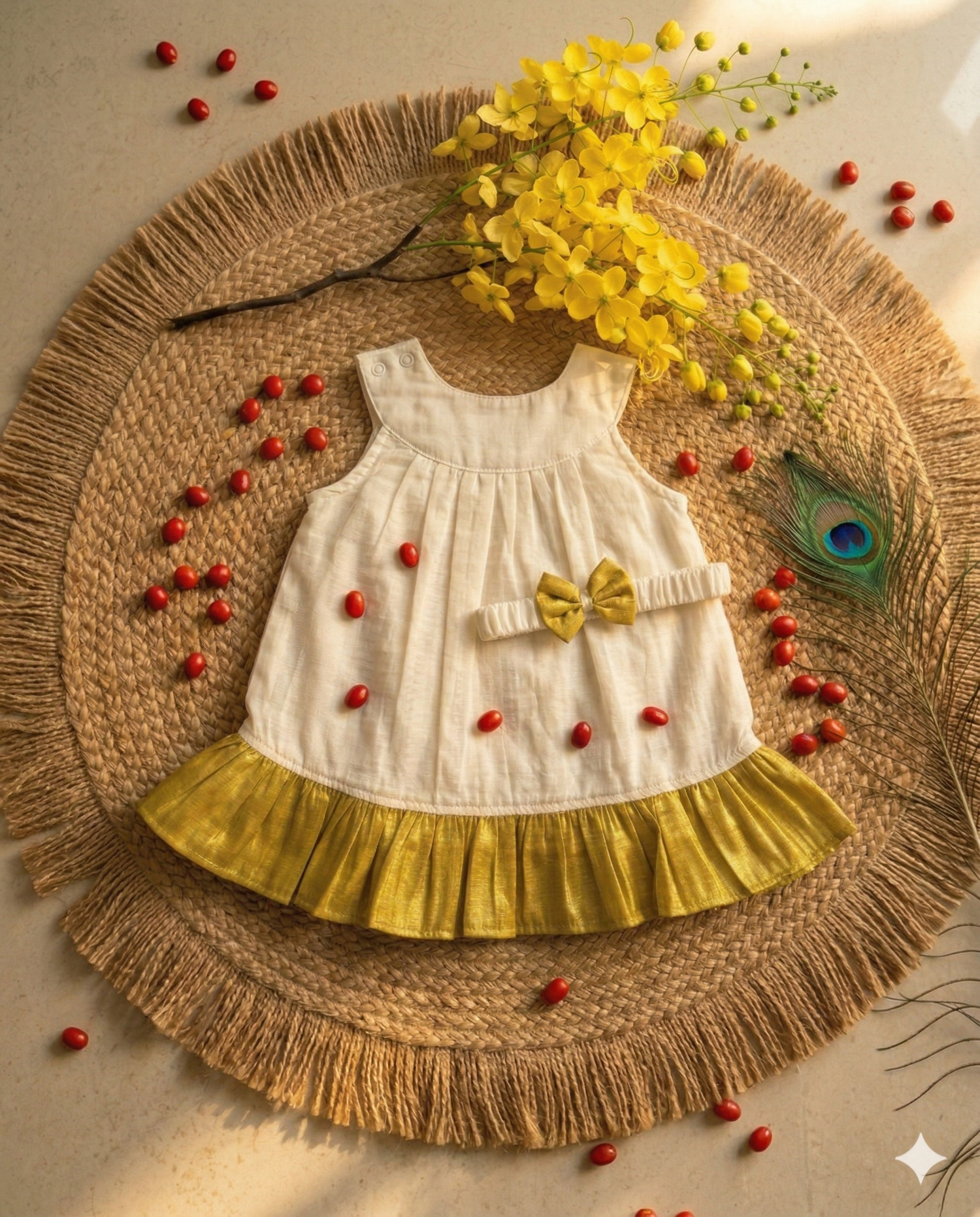 Kerala Traditional Gold & Off-White Fusion Dress