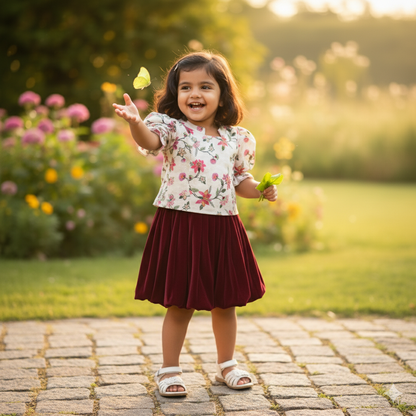 Girls Floral Printed Top and Middi Set
