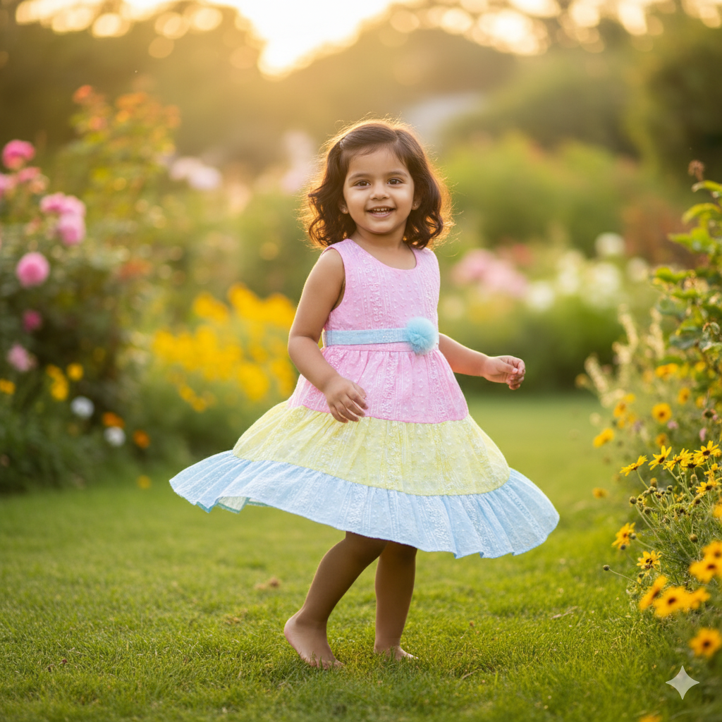 Girls Multi Colored Casual Fit Frock Dress