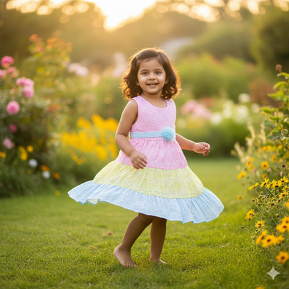 Girls Multi Colored Casual Fit Frock Dress