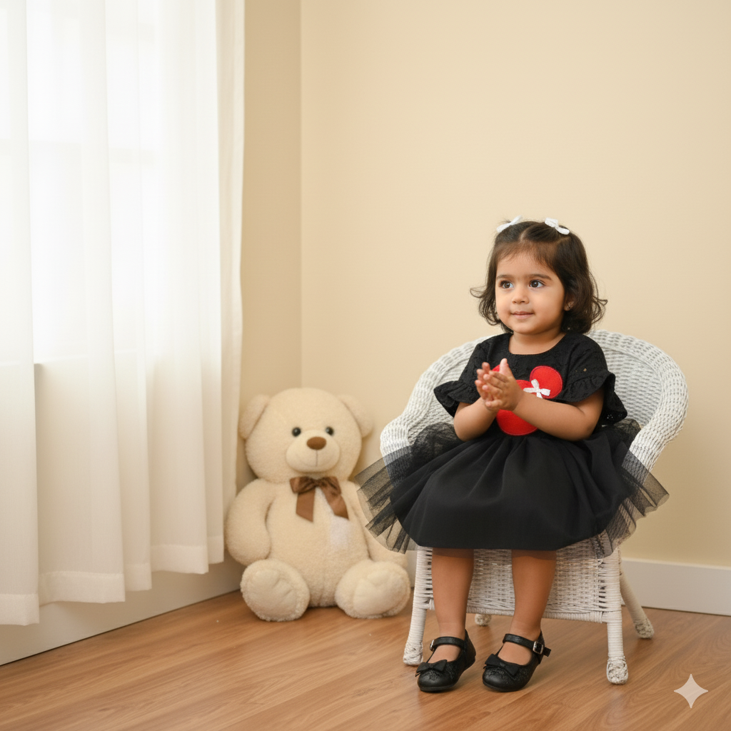 Charming Black Mickey Mouse Schiffli Dress