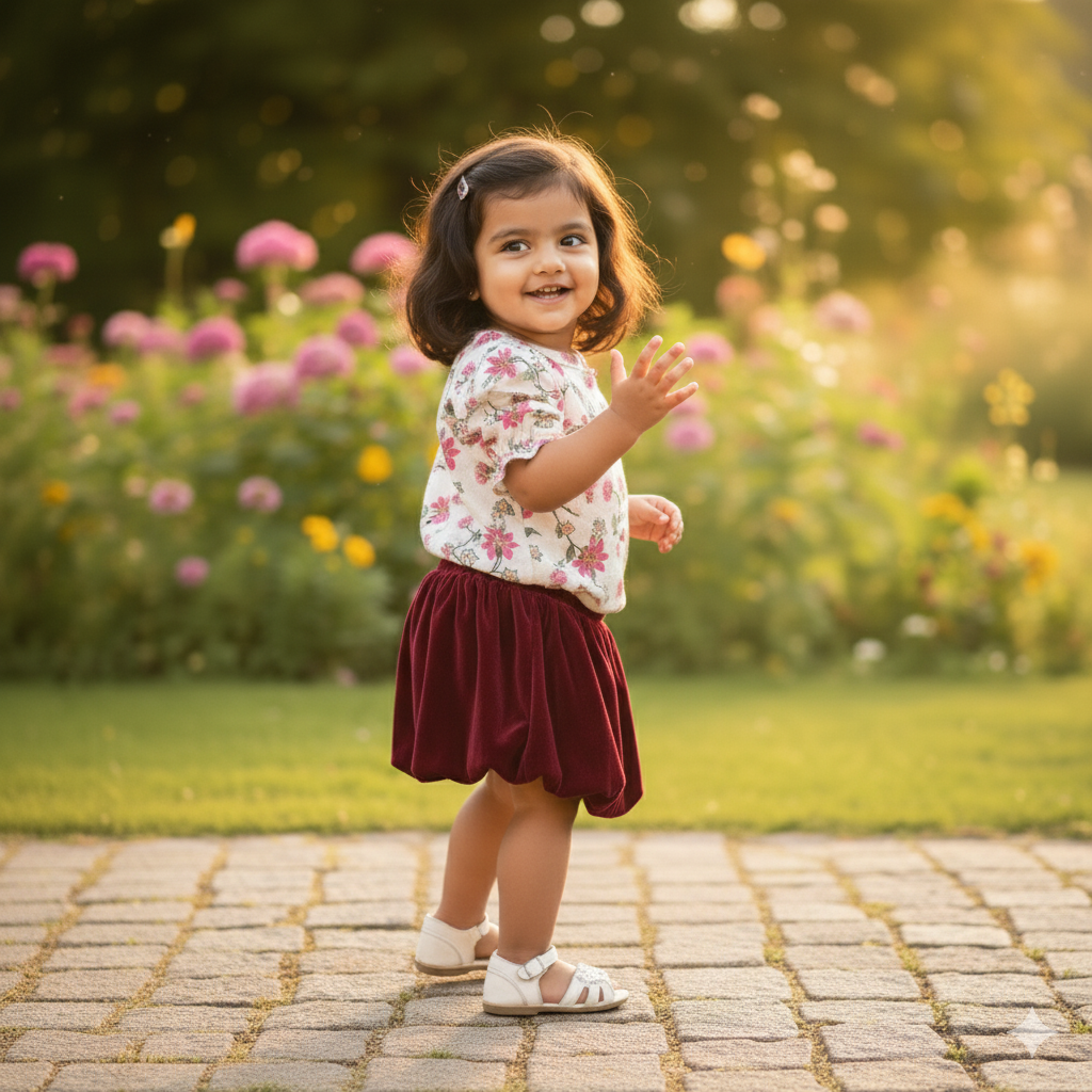 Girls Floral Printed Top and Middi Set