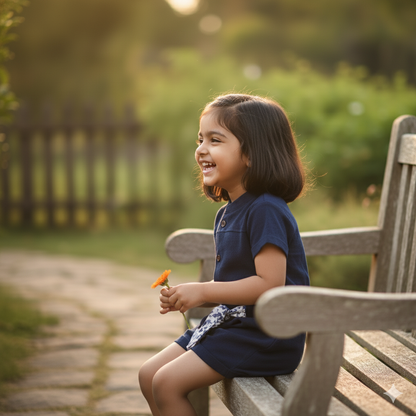 Classic Navy Cotton Rompers with Floral Print Belt