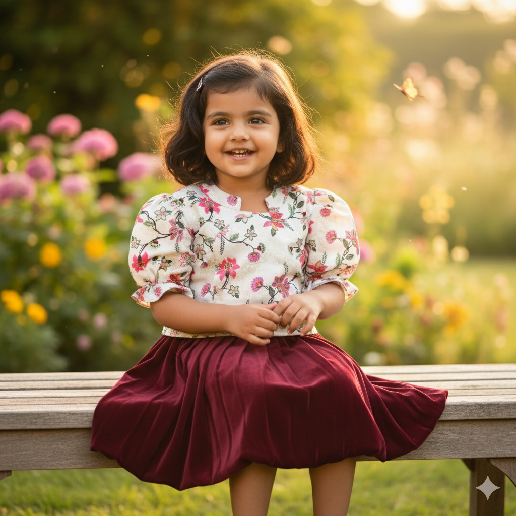 Girls Floral Printed Top and Middi Set