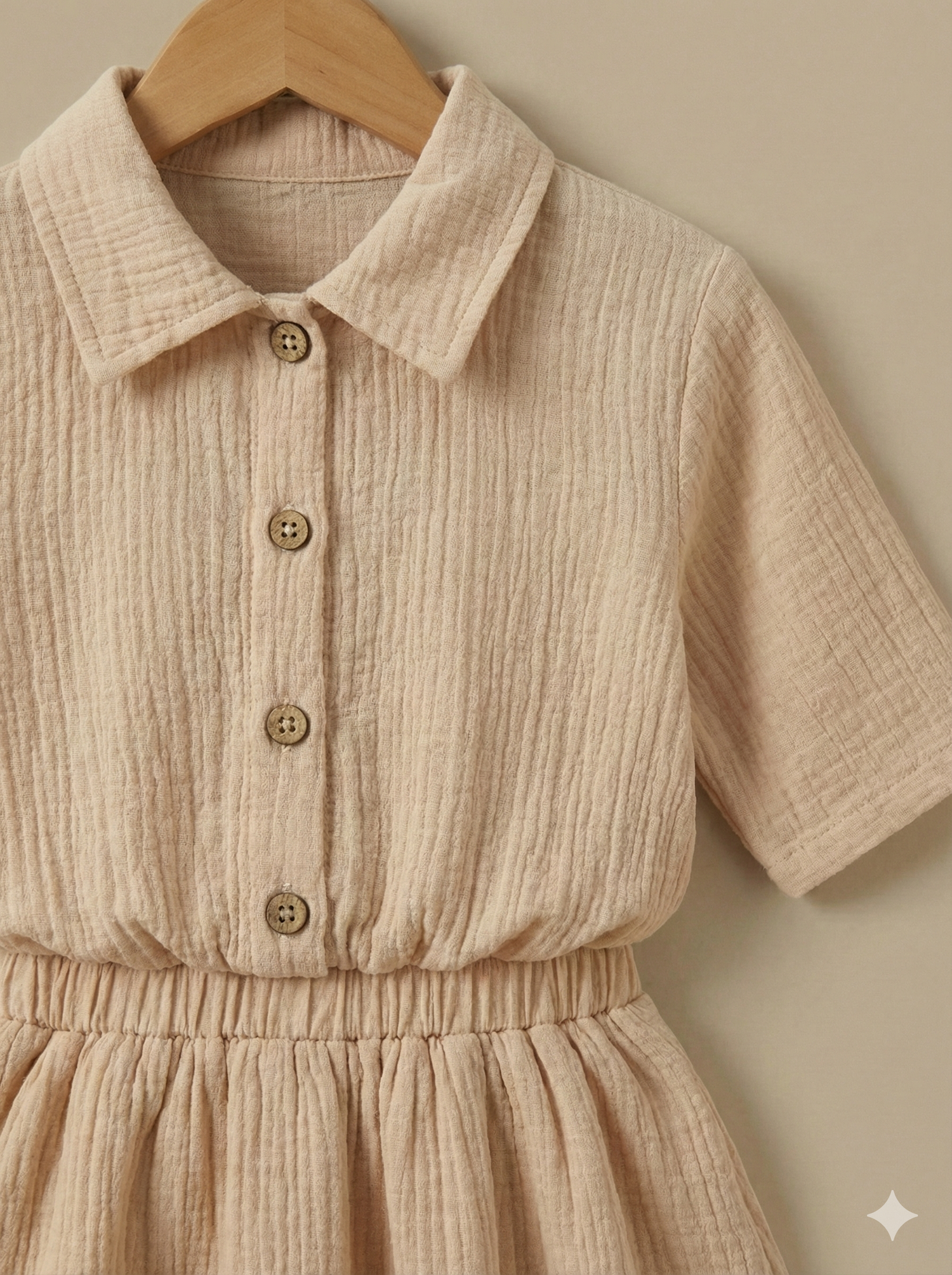 Soft Cotton Muslin Top and Skirt Set for Kids – Beige