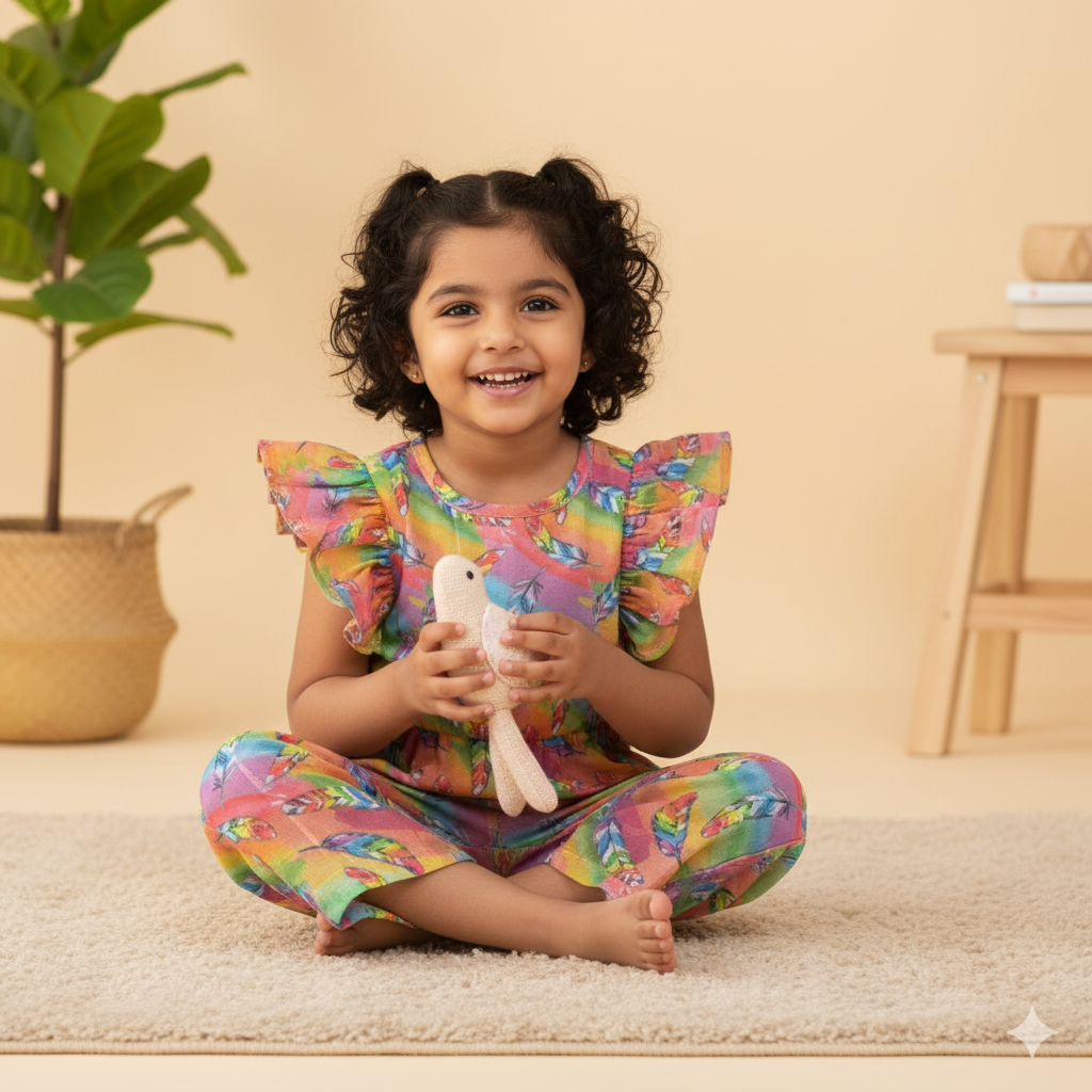 Rainbow Feather Print Jumpsuit